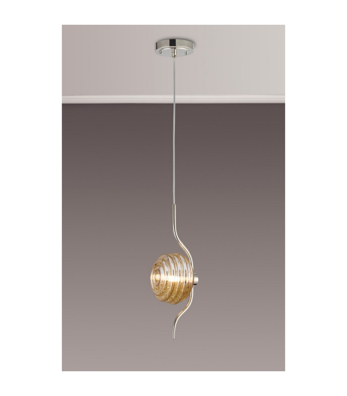 Astoria 1 Light Pendant 16cm Glass Polished Nickel/Amber-3