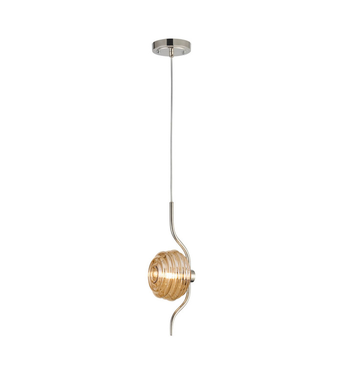 Astoria 1 Light Pendant 16cm Glass Polished Nickel/Amber-4