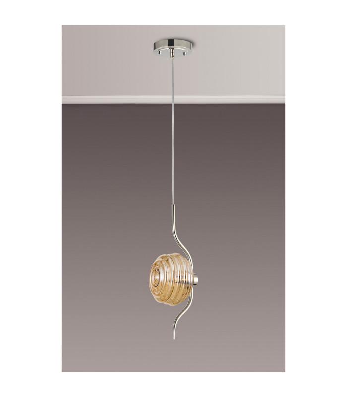 Astoria 1 Light Pendant 16cm Glass Polished Nickel/Amber-9