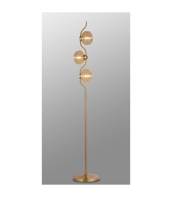 Astoria 3 Light Floor Lamp 160mm Glass Brass/Amber-3