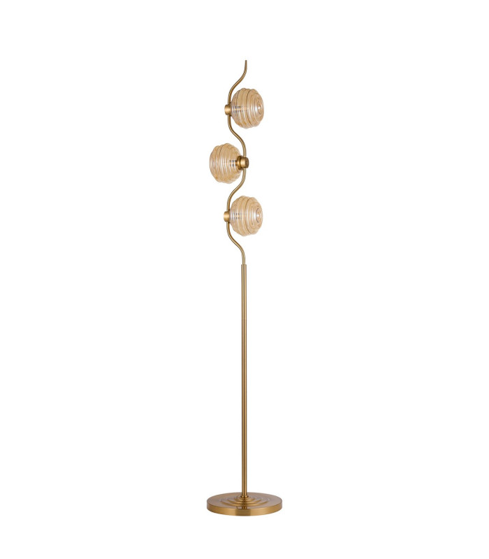 Astoria 3 Light Floor Lamp 160mm Glass Brass/Amber-4