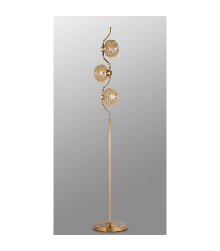 Astoria 3 Light Floor Lamp 160mm Glass Brass/Amber-8