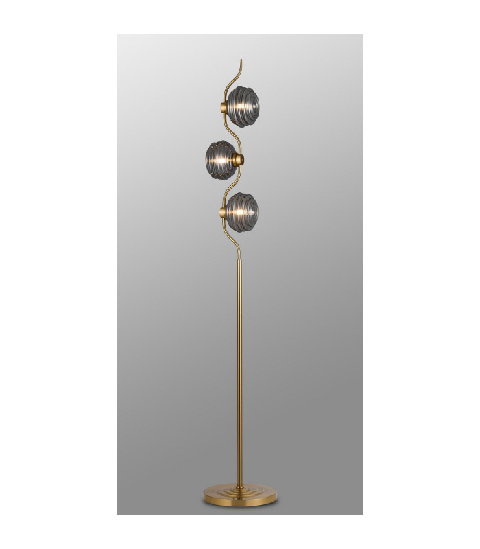 Astoria 3 Light Floor Lamp 160mm Glass Brass/Smoke-3