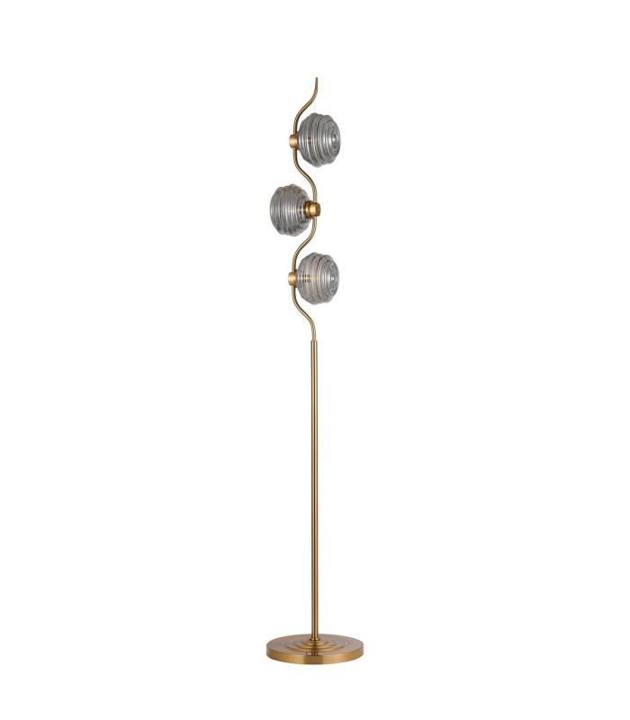 Astoria 3 Light Floor Lamp 160mm Glass Brass/Smoke-4