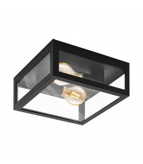 2 Light Outdoor Flush Ceiling Light Black IP44, E27 - 1