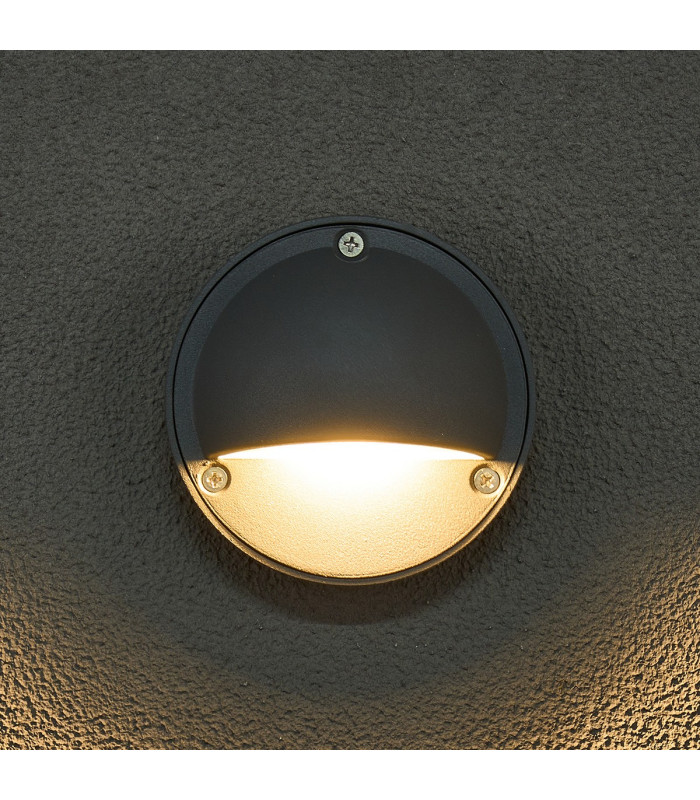 Flushing Round 24V DC Wall/Step Light 1.2W LED 3000K c/w 1m 2 x 0.3mm² PVC Cable Male Connection IP44 Anthracite -10