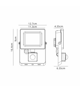 Flushing Floodlight PIR Sensor 24V DC 8W LED 3000K c/w 1m 2 x 0.75mm² PVC Cable Male Connection IP44 Black -2