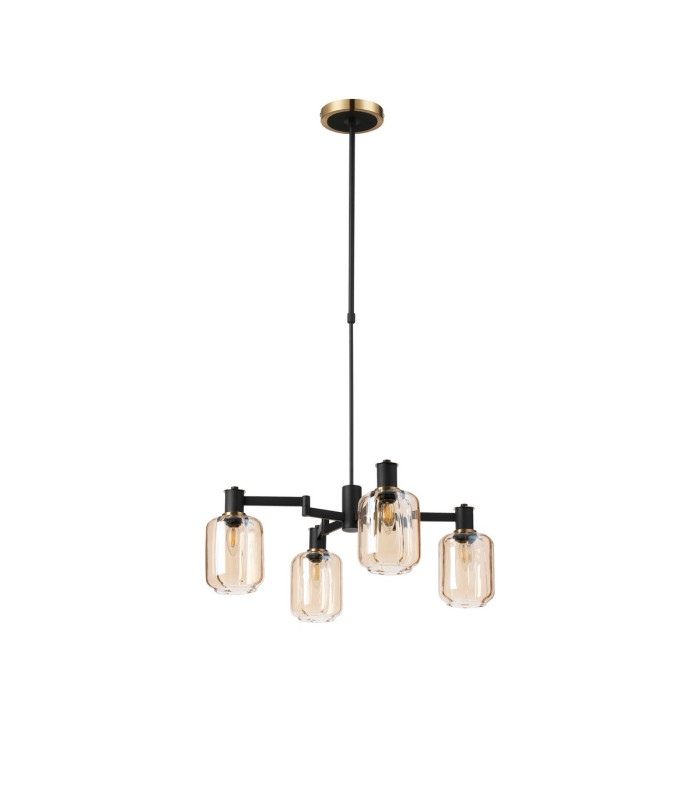 Worcester Swing Arm Telescopic Pendant 4 Light E14 Brass/Satin Black/Amber Striped Cylinder Glass-5