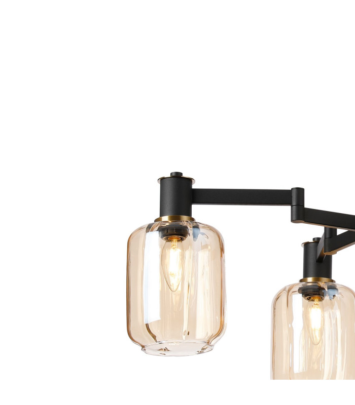 Worcester Swing Arm Telescopic Pendant 4 Light E14 Brass/Satin Black/Amber Striped Cylinder Glass-8