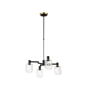 Worcester Swing Arm Telescopic Pendant 4 Light E14 Brass/Satin Black/Clear Striped Cylinder Glass-1