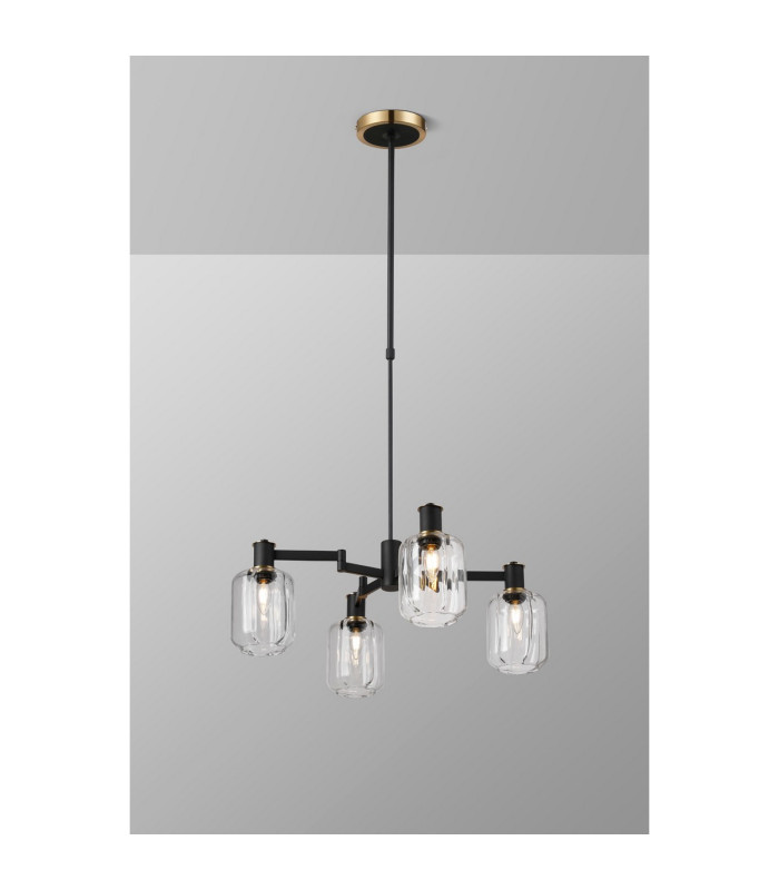 Worcester Swing Arm Telescopic Pendant 4 Light E14 Brass/Satin Black/Clear Striped Cylinder Glass-3