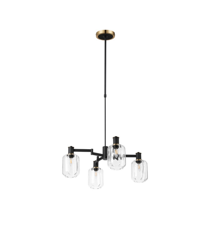 Worcester Swing Arm Telescopic Pendant 4 Light E14 Brass/Satin Black/Clear Striped Cylinder Glass-5