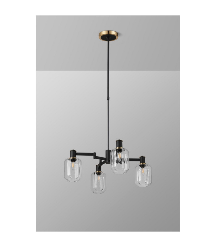 Worcester Swing Arm Telescopic Pendant 4 Light E14 Brass/Satin Black/Clear Striped Cylinder Glass-9