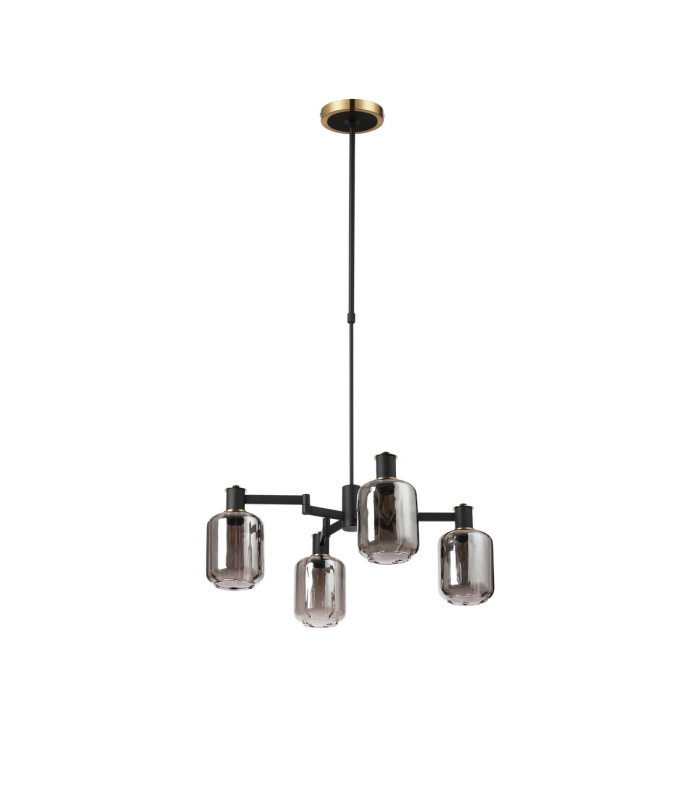 Worcester Swing Arm Telescopic Pendant 4 Light E14 Brass/Satin Black/Smoke Striped Cylinder Glass-5
