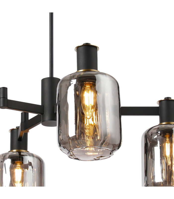 Worcester Swing Arm Telescopic Pendant 4 Light E14 Brass/Satin Black/Smoke Striped Cylinder Glass-8
