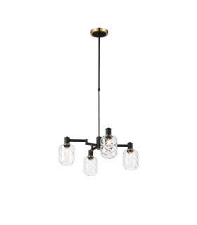 Worcester Swing Arm Telescopic Pendant 4 Light E14 Brass/Satin Black/Clear Twisted Cylinder Glass-1