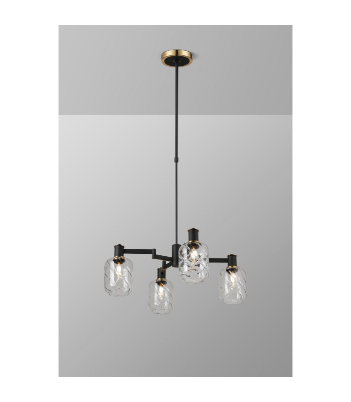 Worcester Swing Arm Telescopic Pendant 4 Light E14 Brass/Satin Black/Clear Twisted Cylinder Glass-3