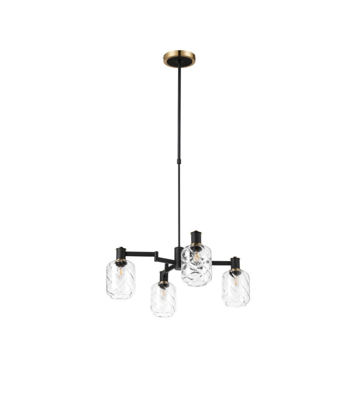 Worcester Swing Arm Telescopic Pendant 4 Light E14 Brass/Satin Black/Clear Twisted Cylinder Glass-5