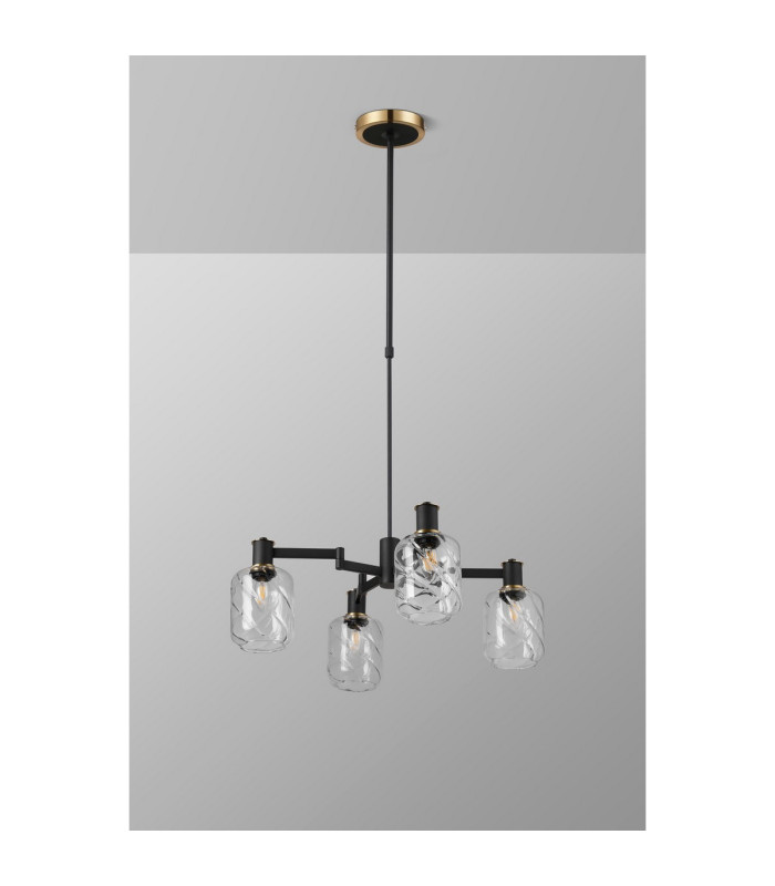 Worcester Swing Arm Telescopic Pendant 4 Light E14 Brass/Satin Black/Clear Twisted Cylinder Glass-9