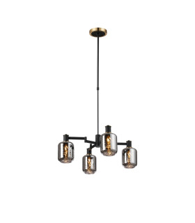 Worcester Swing Arm Telescopic Pendant 4 Light E14 Brass/Satin Black/Smoke Twisted Cylinder Glass-1