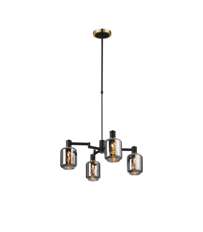 Worcester Swing Arm Telescopic Pendant 4 Light E14 Brass/Satin Black/Smoke Twisted Cylinder Glass-1