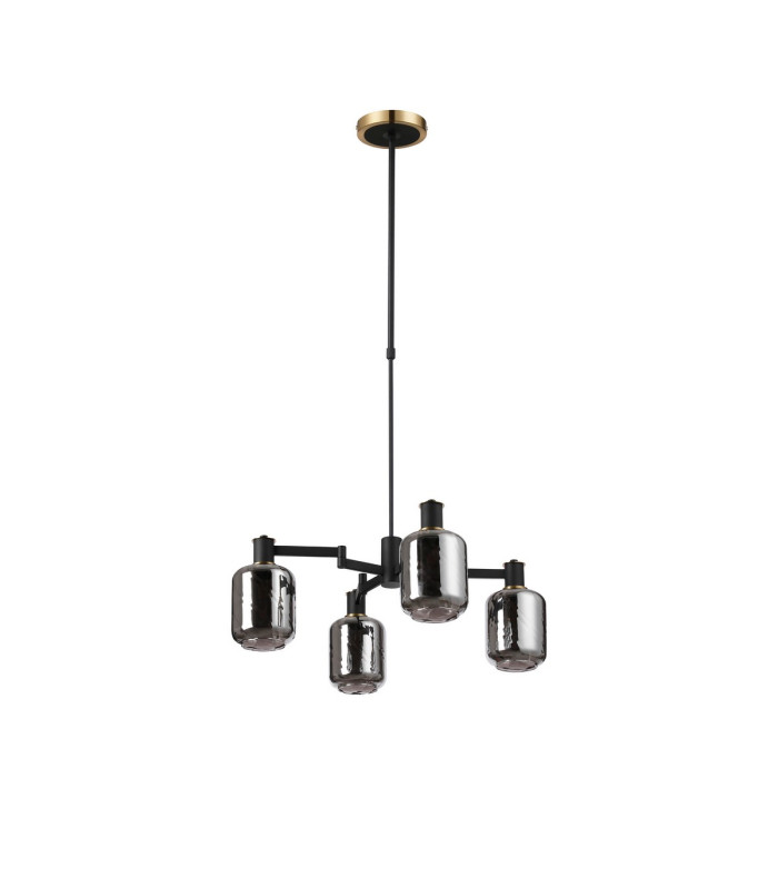 Worcester Swing Arm Telescopic Pendant 4 Light E14 Brass/Satin Black/Smoke Twisted Cylinder Glass-5