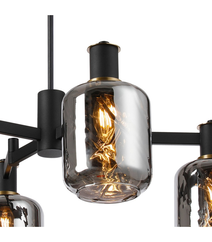 Worcester Swing Arm Telescopic Pendant 4 Light E14 Brass/Satin Black/Smoke Twisted Cylinder Glass-6