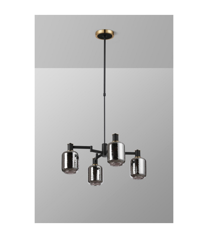 Worcester Swing Arm Telescopic Pendant 4 Light E14 Brass/Satin Black/Smoke Twisted Cylinder Glass-9