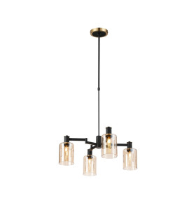 Worcester Swing Arm Telescopic Pendant 4 Light E14 Brass/Satin Black/Amber Uniform Dimple Cylinder Glass-1
