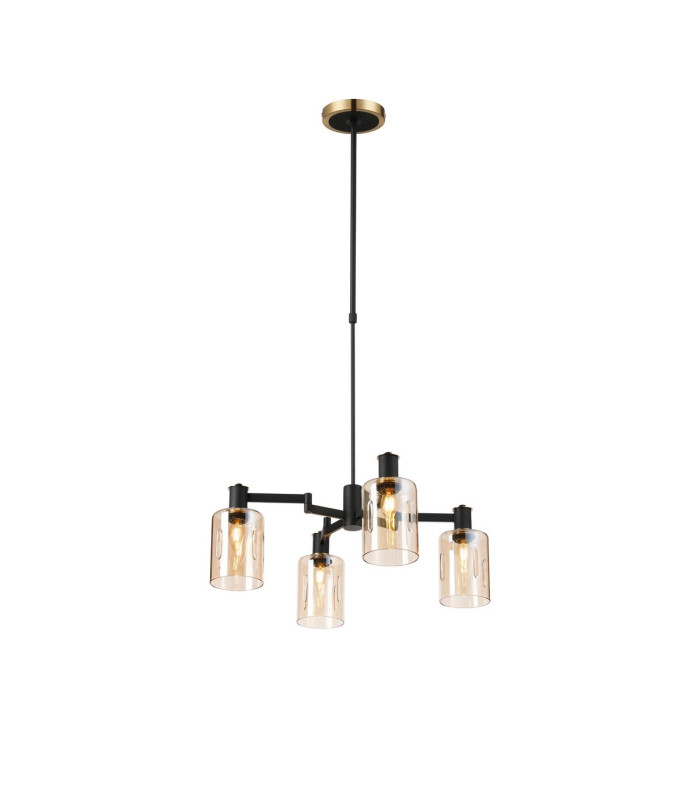 Worcester Swing Arm Telescopic Pendant 4 Light E14 Brass/Satin Black/Amber Uniform Dimple Cylinder Glass-1