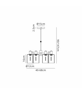 Worcester Swing Arm Telescopic Pendant 4 Light E14 Brass/Satin Black/Amber Uniform Dimple Cylinder Glass-2