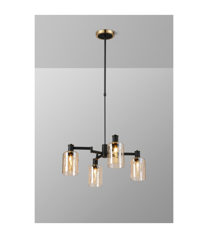 Worcester Swing Arm Telescopic Pendant 4 Light E14 Brass/Satin Black/Amber Uniform Dimple Cylinder Glass-3