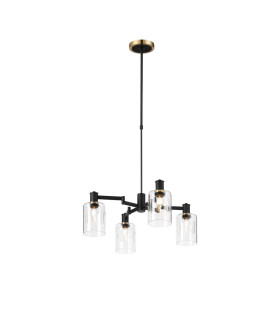 Worcester Swing Arm Telescopic Pendant 4 Light E14 Brass/Satin Black/Clear Uniform Dimple Cylinder Glass-1
