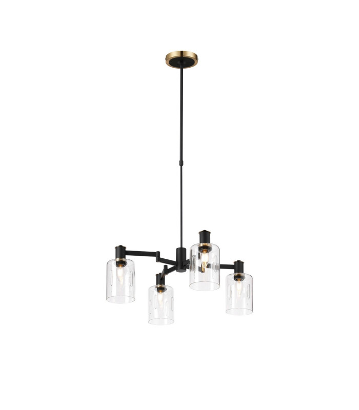 Worcester Swing Arm Telescopic Pendant 4 Light E14 Brass/Satin Black/Clear Uniform Dimple Cylinder Glass-1