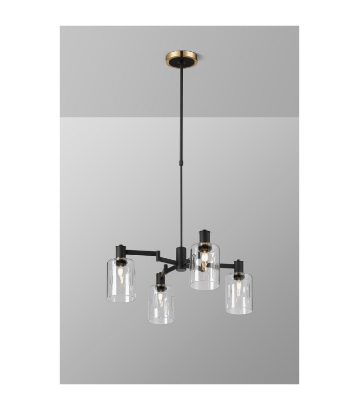 Worcester Swing Arm Telescopic Pendant 4 Light E14 Brass/Satin Black/Clear Uniform Dimple Cylinder Glass-3