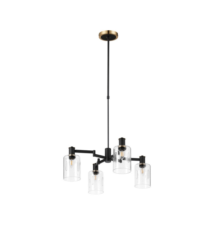 Worcester Swing Arm Telescopic Pendant 4 Light E14 Brass/Satin Black/Clear Uniform Dimple Cylinder Glass-5