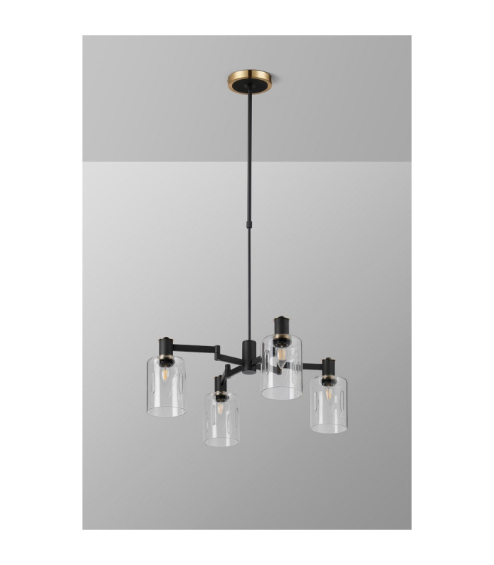 Worcester Swing Arm Telescopic Pendant 4 Light E14 Brass/Satin Black/Clear Uniform Dimple Cylinder Glass-9