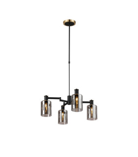 Worcester Swing Arm Telescopic Pendant 4 Light E14 Brass/Satin Black/Smoke Uniform Dimple Cylinder Glass-1