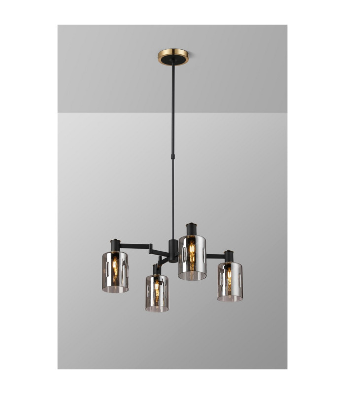 Worcester Swing Arm Telescopic Pendant 4 Light E14 Brass/Satin Black/Smoke Uniform Dimple Cylinder Glass-3