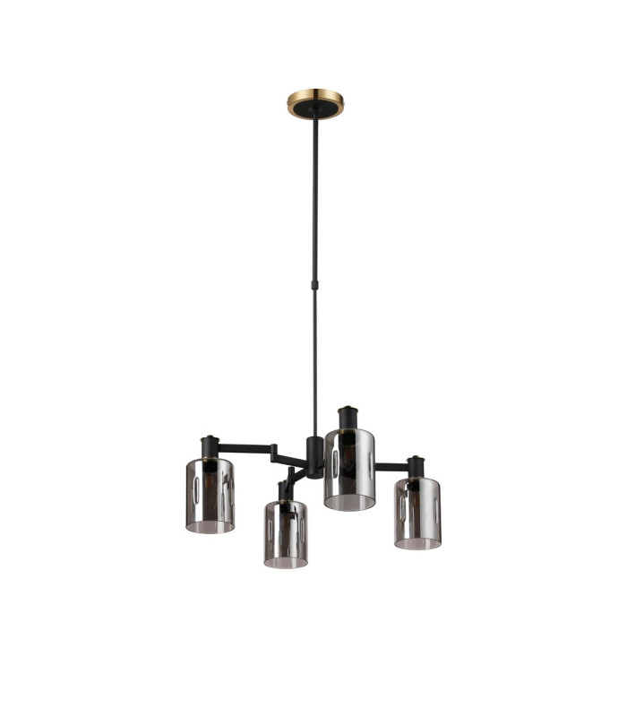 Worcester Swing Arm Telescopic Pendant 4 Light E14 Brass/Satin Black/Smoke Uniform Dimple Cylinder Glass-5