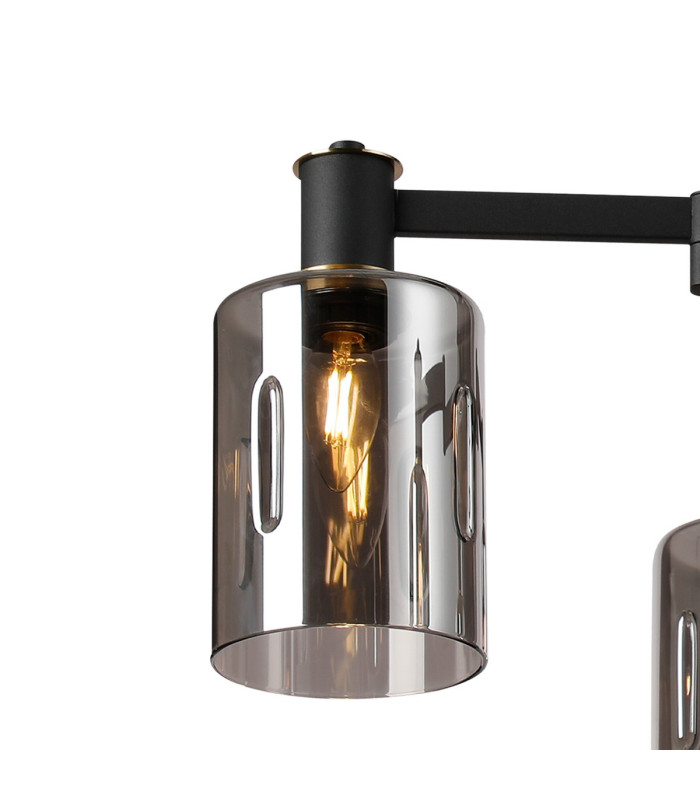 Worcester Swing Arm Telescopic Pendant 4 Light E14 Brass/Satin Black/Smoke Uniform Dimple Cylinder Glass-6