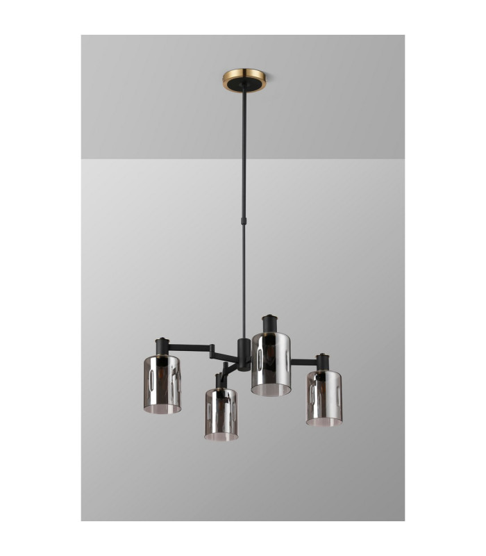 Worcester Swing Arm Telescopic Pendant 4 Light E14 Brass/Satin Black/Smoke Uniform Dimple Cylinder Glass-9