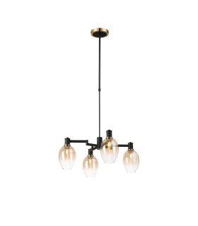 Worcester Swing Arm Telescopic Pendant 4 Light E14 Brass/Satin Black/Amber Fade Wine Glass Glass-1