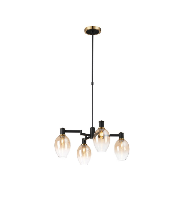 Worcester Swing Arm Telescopic Pendant 4 Light E14 Brass/Satin Black/Amber Fade Wine Glass Glass-1