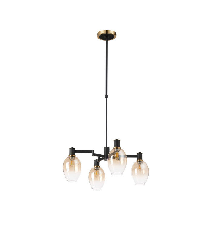 Worcester Swing Arm Telescopic Pendant 4 Light E14 Brass/Satin Black/Amber Fade Wine Glass Glass-5