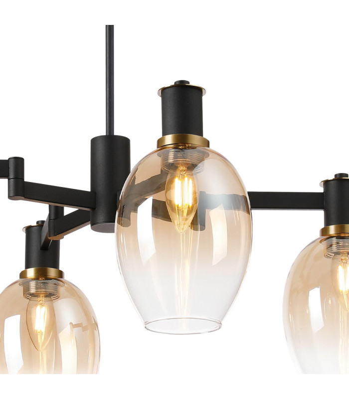 Worcester Swing Arm Telescopic Pendant 4 Light E14 Brass/Satin Black/Amber Fade Wine Glass Glass-6