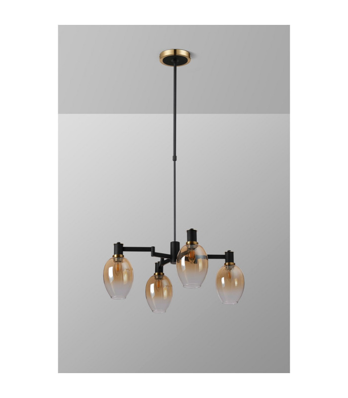 Worcester Swing Arm Telescopic Pendant 4 Light E14 Brass/Satin Black/Amber Fade Wine Glass Glass-10