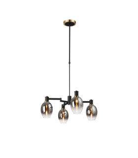Worcester Swing Arm Telescopic Pendant 4 Light E14 Brass/Satin Black/Smoke Fade Wine Glass Glass-1