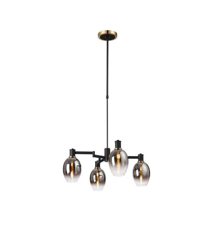 Worcester Swing Arm Telescopic Pendant 4 Light E14 Brass/Satin Black/Smoke Fade Wine Glass Glass-1