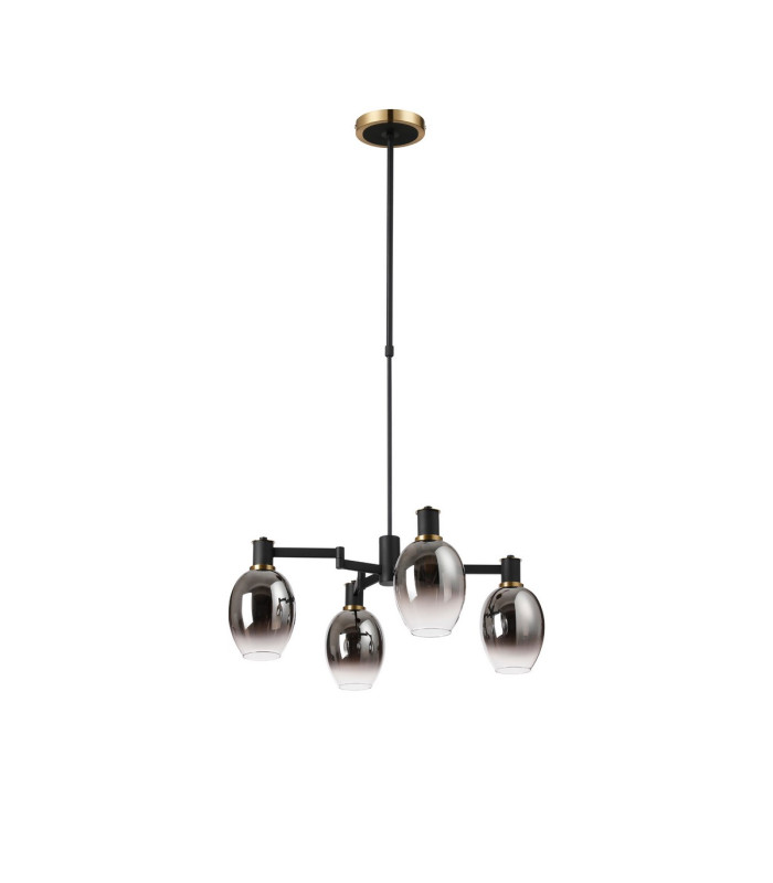 Worcester Swing Arm Telescopic Pendant 4 Light E14 Brass/Satin Black/Smoke Fade Wine Glass Glass-5